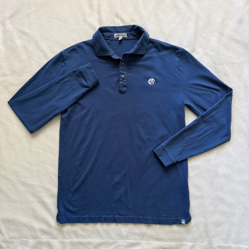 Peter Millar Polo Shirt Pima Cotton Stretch Long Sleeve Luxury Golf Blue XL